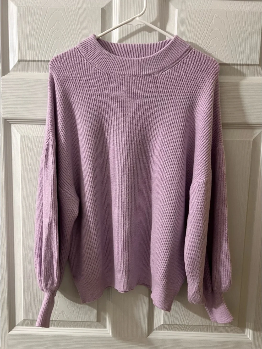 Lilac Ribbed Balloon-Sleeve Sweater - Picture 1 of 5